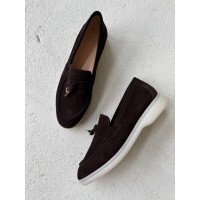 Замшевые цветные лоферы шоколад на низком ходу Арт. 156-6